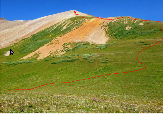 Route across the bowl toward Hayden Peak