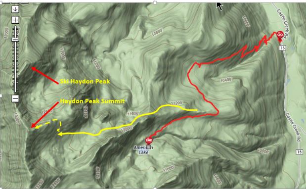 Hayden Peak route map with corrected summit labels