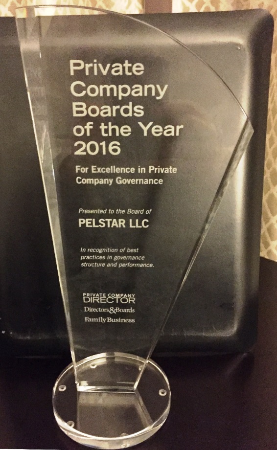 Private Company Boards of the Year 2016 award presented to the Board of Pelstar LLC