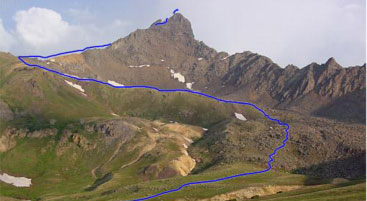 The full route - the real rock climbing started right after the yellow patch