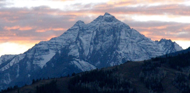 Telephoto view of Pyramid Peak's North Face from our deck