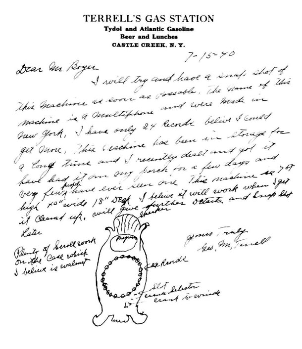 Letter offering 1905 "clamshell" 24-cylinder Multiphone. Wasn't it easy then?