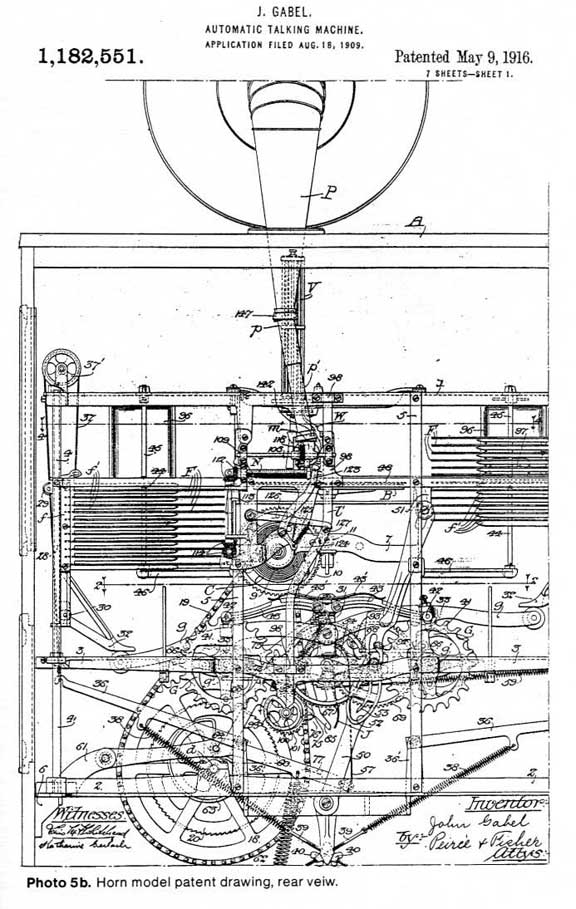 Horn model patent drawing, rear view.