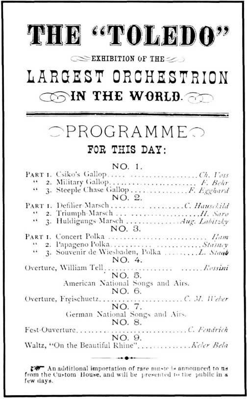 Program for the "Toledo."