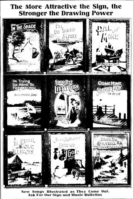 Mills Novelty Co. catalog descriptions of the Illustrated Song Machine.