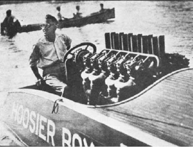 Row Whitlocks sitting atop one of his Hoosier Boy racing boats which he designed, built and raced.