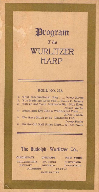 Original Harp program card.   