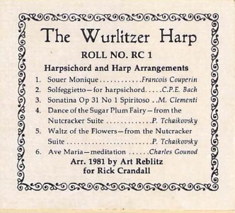 Labels detailing the two rolls with newly-arranged harp tunes.