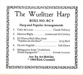 Labels detailing the two rolls with newly-arranged harp tunes.