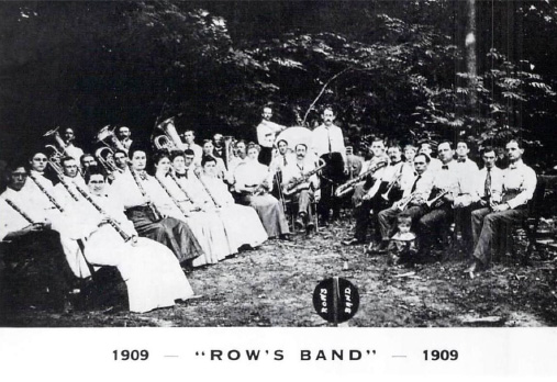 Row's Band in 1909. Note J.W. Whitlock standing in front of the bass drum.