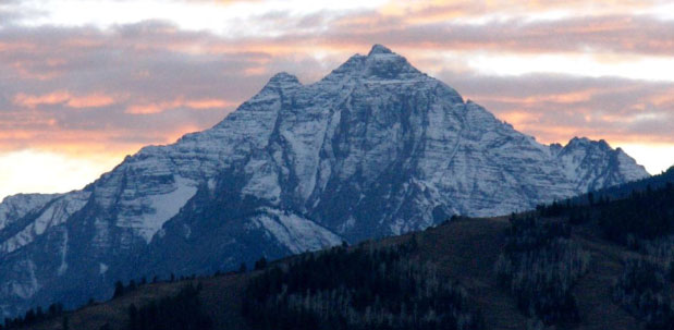 Telephoto view of Pyramid Peak’s North Face from our deck