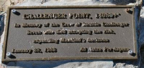  “In memory of the Crew of the Shuttle Challenger Seven who died accepting the risk expanding Mankind’s horizons.”  “Ad Astra per Aspera” which means “To the stars through adversity.”