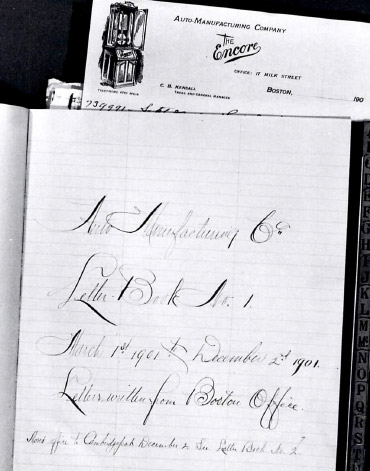 Introductory page to an original Auto Manufacturing Co. President's letter book.
